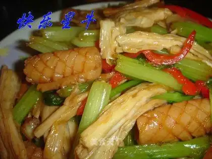 Celery, tofu, dried squid