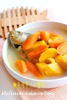 Carp, carrot and sweet potato soup