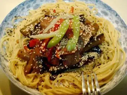 Sesame eggplant pasta