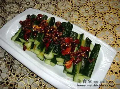 Pour oil on cucumber
