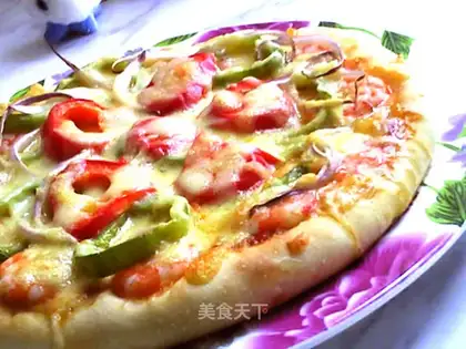 Shrimp ham and bacon pizza