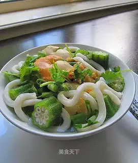 Seafood okra udon noodles