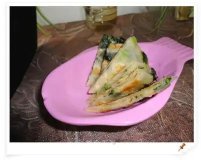 Chinese toon pancake with scallion oil