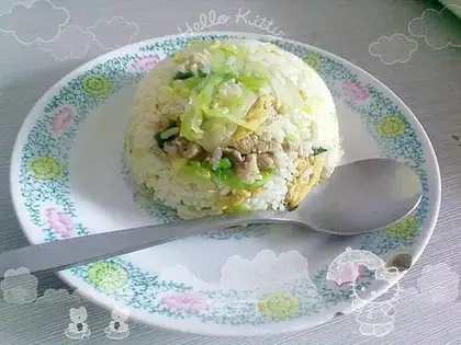 Fried rice with cabbage, shrimp and egg