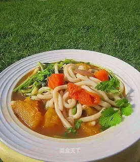 Cooking Udon noodles in mixed vegetable soup
