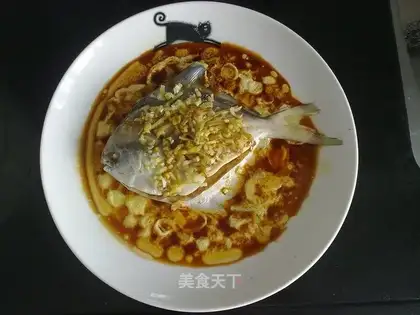 Golden pomfret with lotus