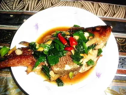Braised sea bass
