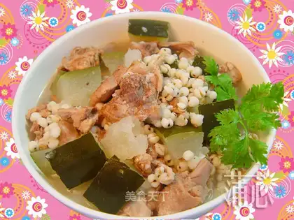 Stewed duck with white gourd and coix rice