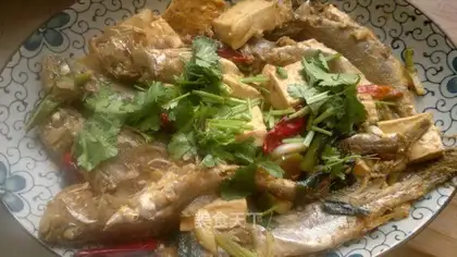 Stewed yellow croaker with tofu sauce