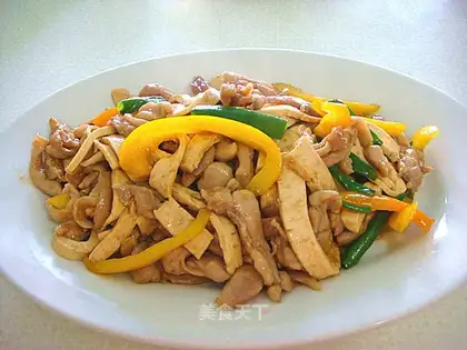 Fried chicken with tofu in oyster sauce