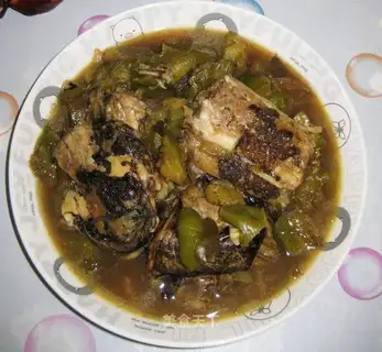 Stewed eggplant with catfish