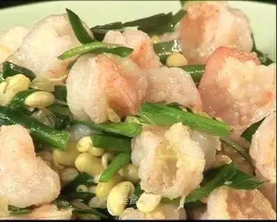 stir-fried leeks with shrimps and beans