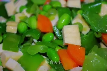 stir-fried meat and vegetables with edame