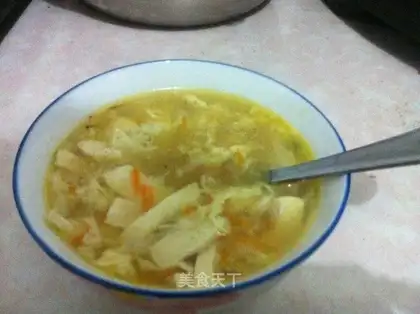 Carrot egg tofu soup