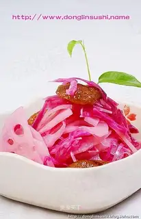 Plum, purple cabbage, vinegar soaked lotus root slices