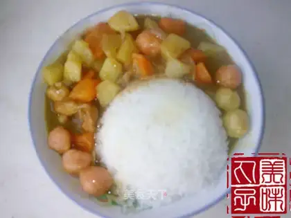 Curry meatballs and chicken rice