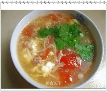 Tomato mushroom minced meat soup