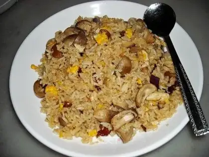 Weed-snake mushroom eggplant fried rice