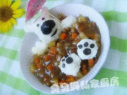 Cute rice ball soaked bear