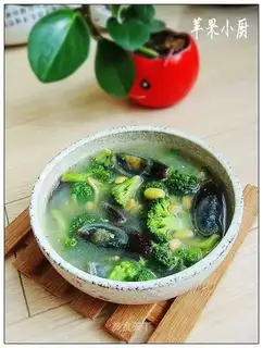 Eggs and blue flower soup
