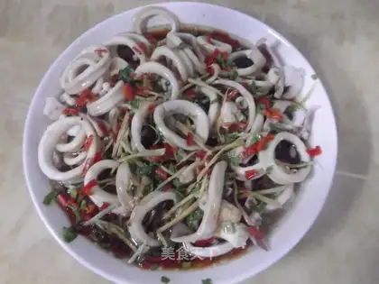 Golden mushrooms and squid