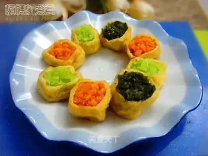 Tofu carved fish colorful vegetable cup