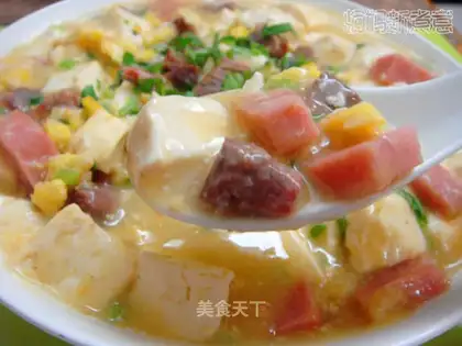 Salted egg yellow pork and tofu soup