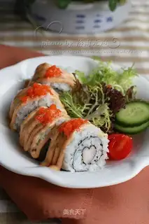 Yellow robe with seafood sushi