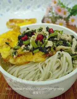 Fried egg noodles with shredded pork and vegetables