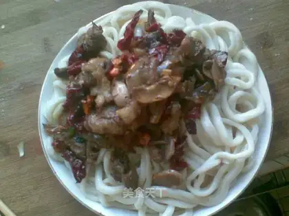 Mixed noodles with pork and wild mushrooms