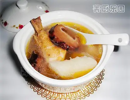 Stewed chicken soup with mushroom and yam