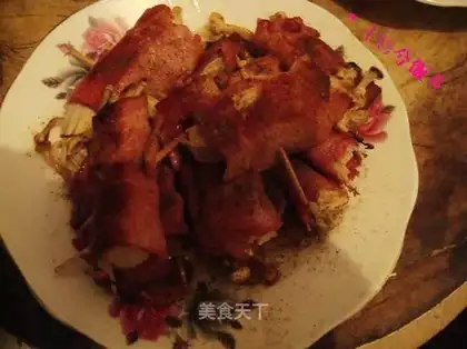Bacon and golden lily mushrooms