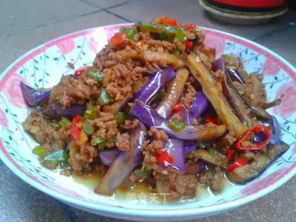 Fish, pork and eggplant