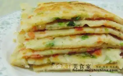 Pancakes with cilantro and ham