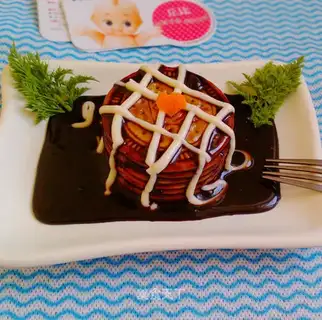 Chocolate cake with salad