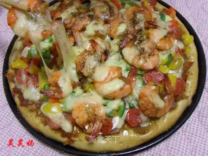 Shrimp sausage pizza