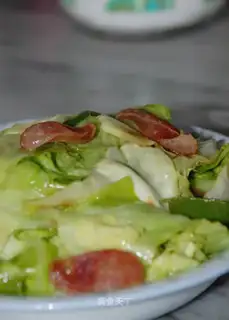 Cantonese style sausage stir-fried cabbage