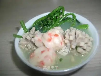 Fish sausage shrimp meatballs soaked with watercress