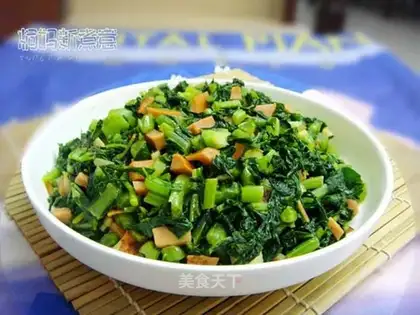 stir-fried ham with radish leaves