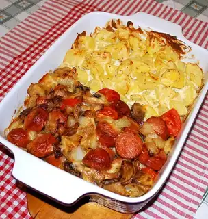 Roasted ham sausage and potatoes