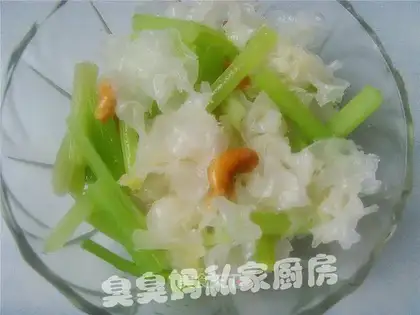Cashew nuts and snow ears mixed with celery