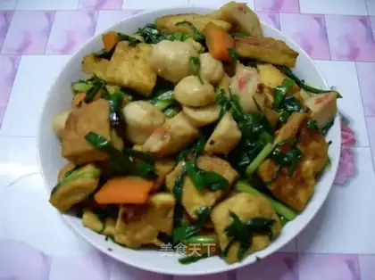 stir-fried tofu with leeks