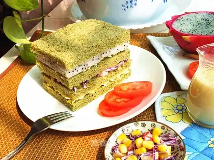 A multi-coloured dragon fruit sandwich