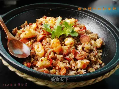 Shrimp pretzels with red rice