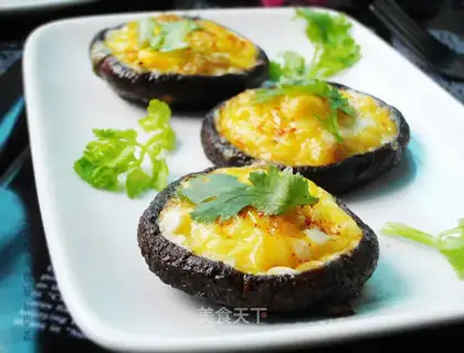 Cheese quail egg roast mushrooms