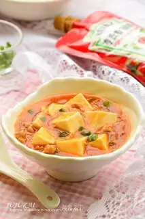 Red-coloured tofu