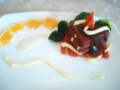 Orange black salad steak
