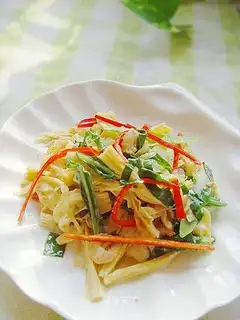 Braised Chinese kale with tofu bamboo and sea rice