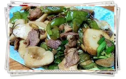 Fried pork slices with double vegetables