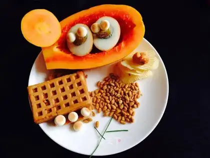 Waffles, papaya pie